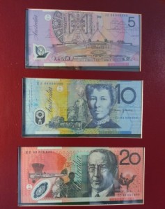 1998 Australian Note and Coin Collection -5 and 10 and 20 dollar note